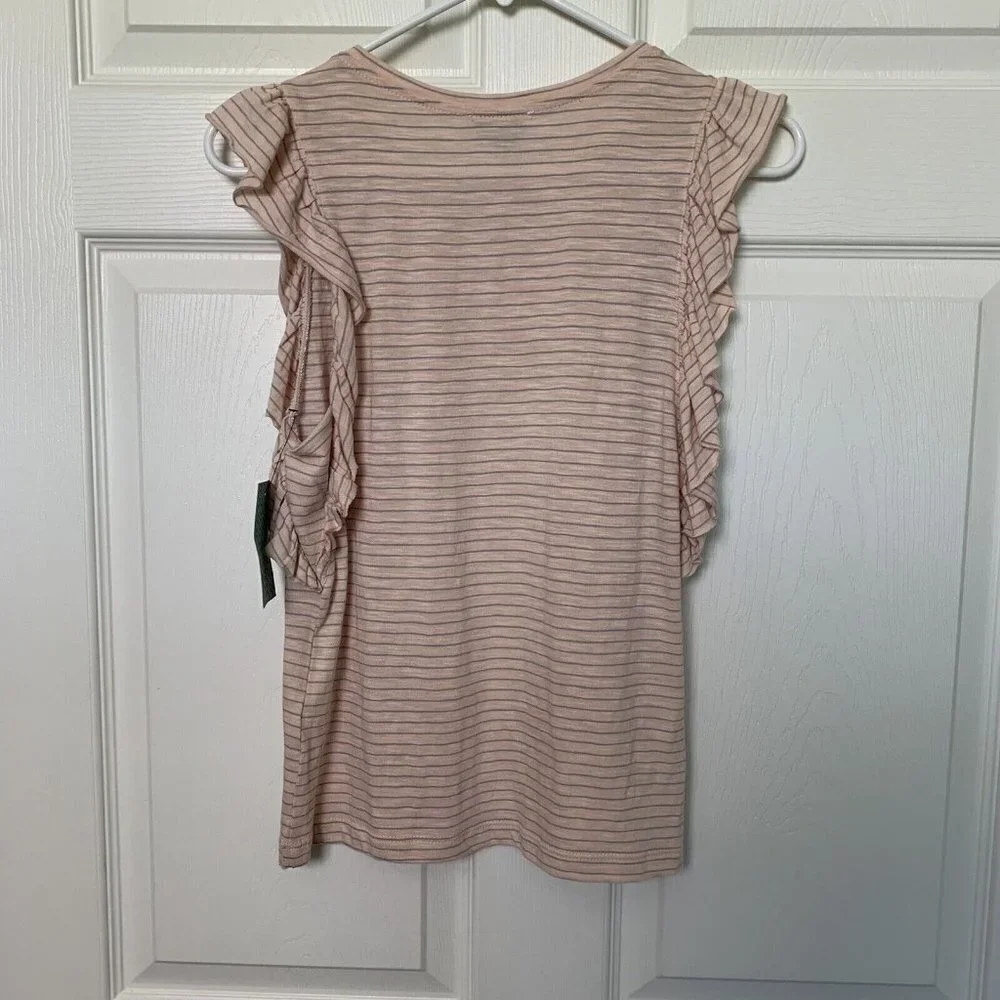 Susina Petite Medium Pink Gray Striped Ruffle Sleeve Women’s Tank Top NWT - Picture 4 of 5